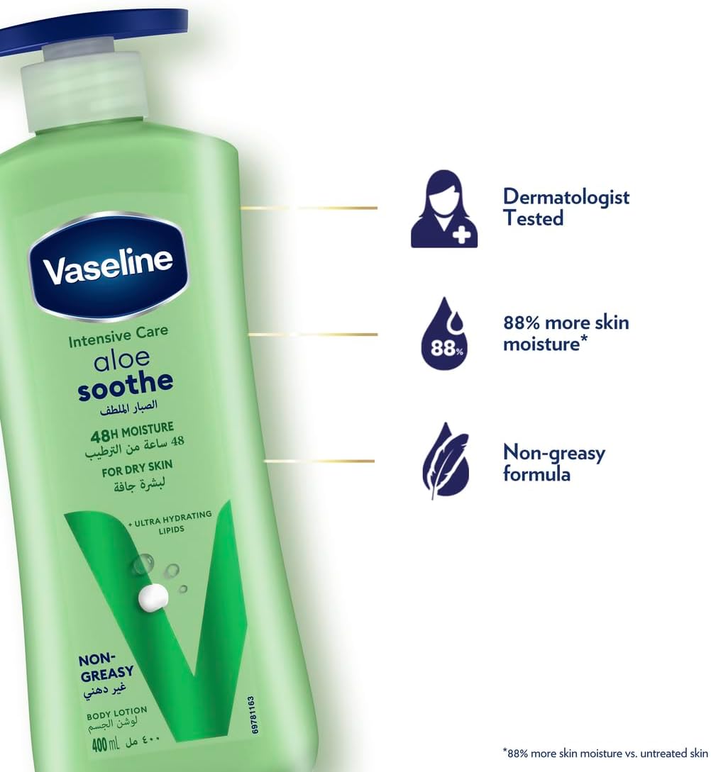 vaseline body lotion aloe soothe, 2 x 400ml