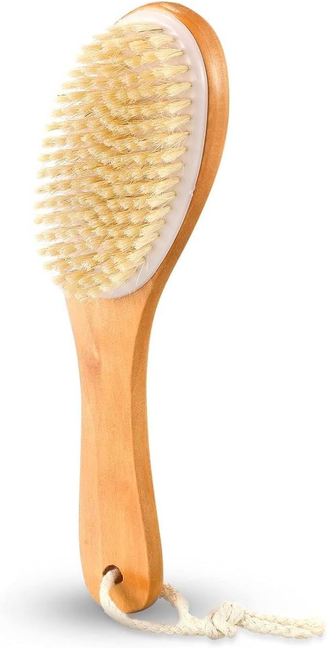 moment dry brushing body brush natural boar bristle body brush dry skin scrub brushes with contoured wooden dry brushes for back legs feet exfoliates dead skin