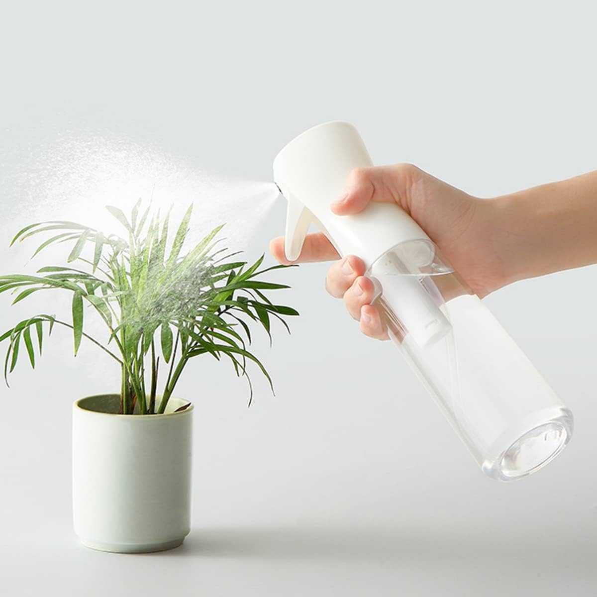 ecvv continuous spray bottle plastic empty hair mist sprayer ultra fine water mister for hairstyling cleaning salons plants pet care (300ml, transparent white)