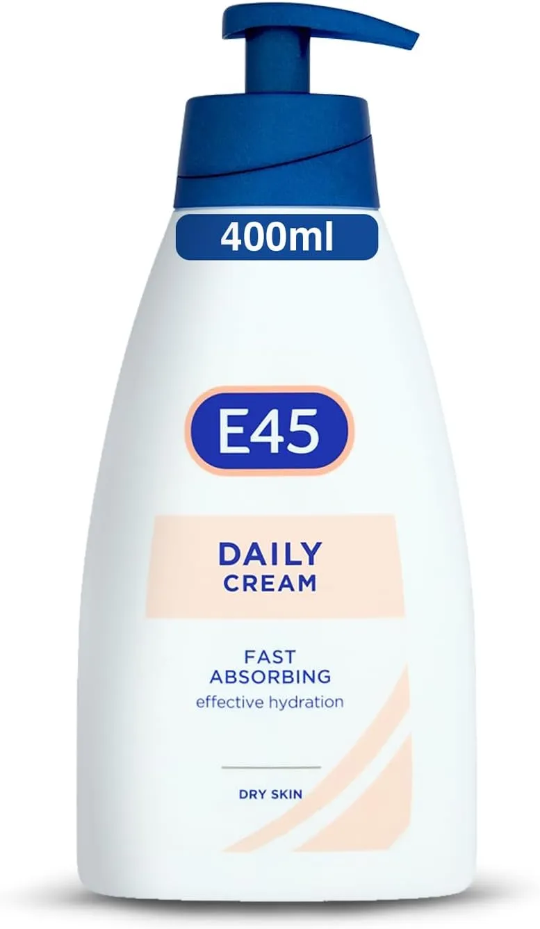 E45 Daily Hydrating Cream 400 ml for all Skin Types – Long Lasting Moisturisation - Non-Greasy Moisturiser and Fast Absorption - Perfume-Free Body Face Hand Cream - Dermatologically Tested