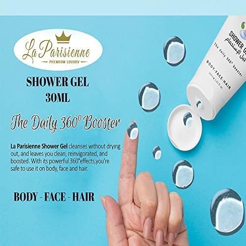 la parisienne premium luxury travel gold box, 30ml pack of 5 tubes (shampoo, conditioner, shower gel, body lotion & hand sanitizer) all skin types | unisex gift hamper for all festive occasions.