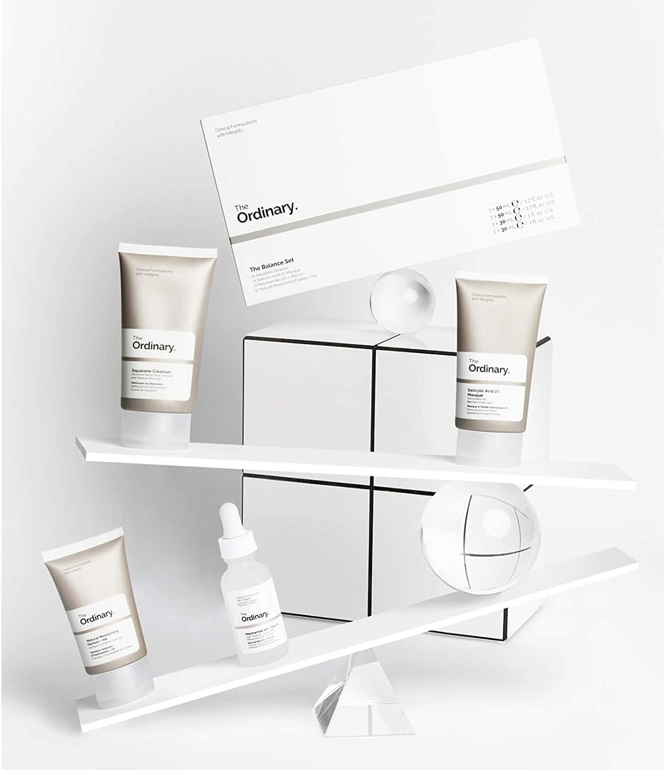 the ordinary the balance set â€“ beauty set, skincare set, gift set with squalane cleanser, salicylic acid 2% masque, niacinamide 10% and zinc 1% and natural moisturizing factors and ha (4 piece set)