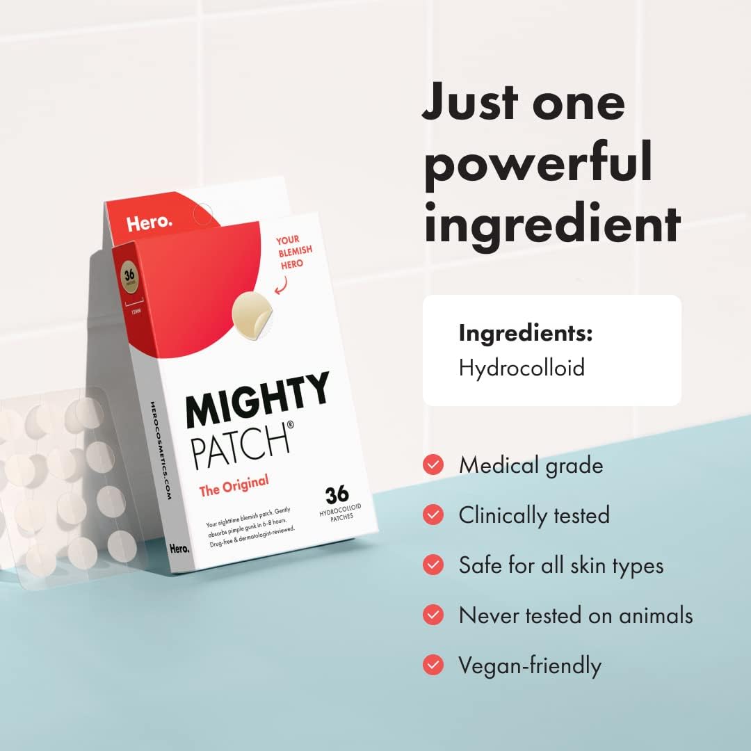 mighty patch original hydrocolloid acne pimple patch spot treatment (36ct) for.