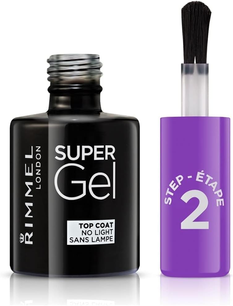 rimmel super gel, 001 madame web top coat, nail polish, gel like manicure, high shine, chip resistant, long lasting, lasts up to 14 days, 12ml (0.42oz)