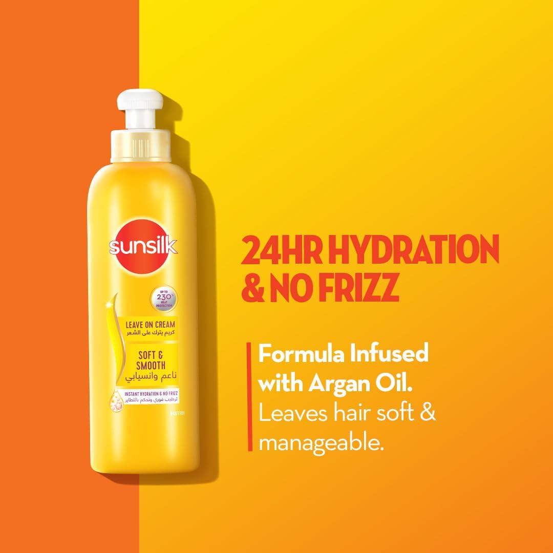 sunsilk leave on cream, with argan oil, for frizzy and dry hair, soft & smooth, effortless styling & 24hr deep nourishment, 200ml