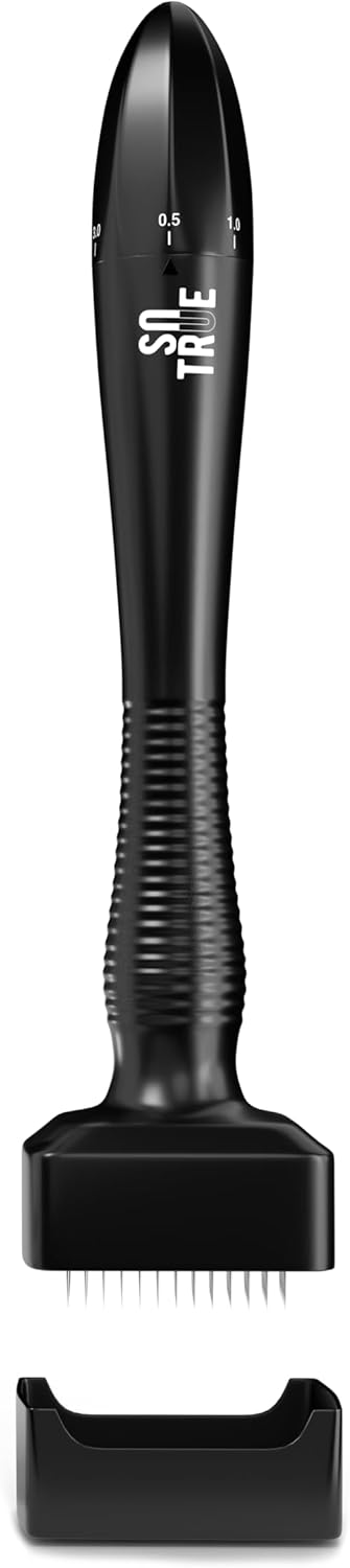 sotrue derma microneedling stamp for hair growth | stainless steel coated adjustable needles 0.25mm to 3mm | 140 microneedling stamp for skin repair, face, hair & beard growth | reduces acne scars |