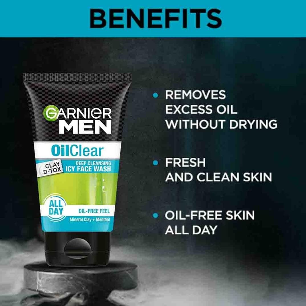 garnier men oil clear face wash, 100g 100gm