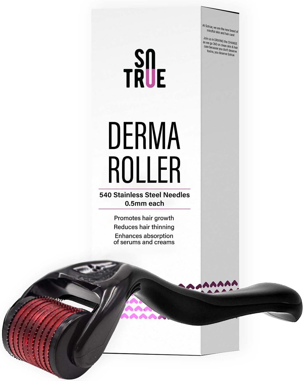 SOTRUE Derma Roller For Hair Growth 0.5 mm with 540 Titanium Needles | Repairs Damaged Hair, Activates Hair Follicles | For Hair Fall & Hair Thickening | Easy to Use, Black