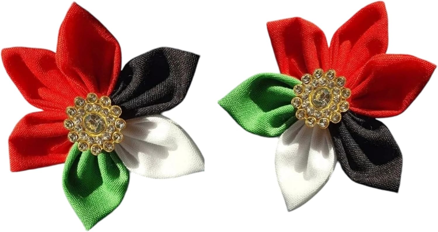 daddy's angel uae national day hair accessories flower hair clips for girls 2 pieces red green white black emirates flag colors