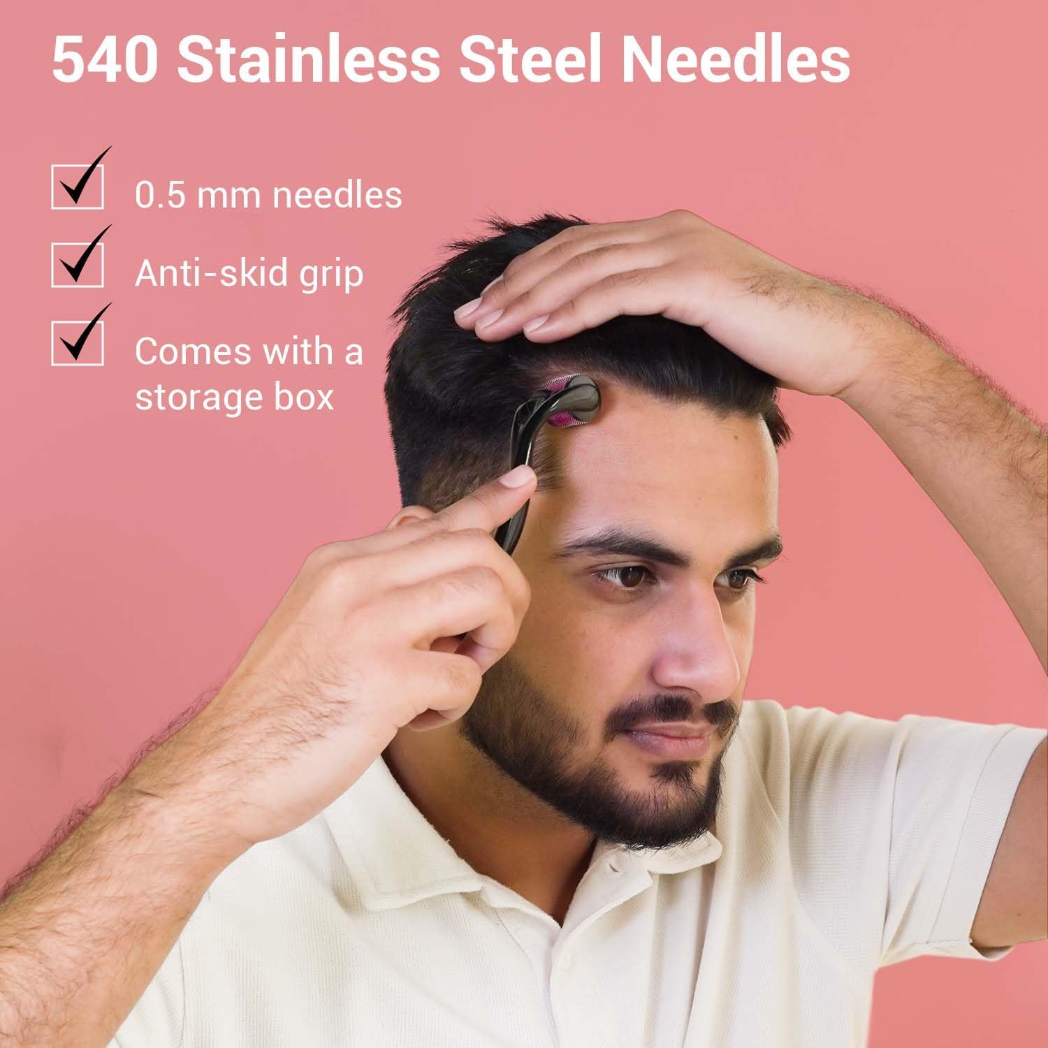 SOTRUE Derma Roller For Hair Growth 0.5 mm with 540 Titanium Needles | Repairs Damaged Hair, Activates Hair Follicles | For Hair Fall & Hair Thickening | Easy to Use, Black