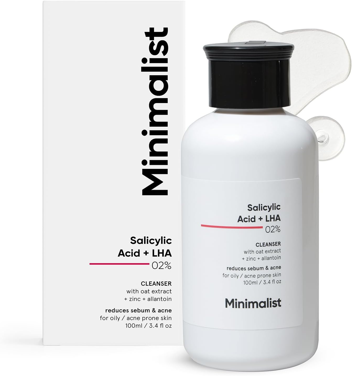 minimalist 2% salicylic acid face wash for oily, acne prone skin (100 ml) | sulphate free, anti acne face cleanser with lha & zinc for men & women
