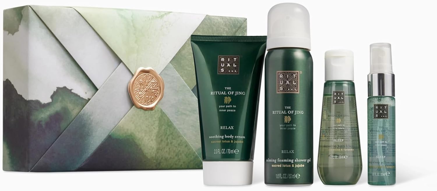 rituals gift set for women from the ritual of jing, small with sacred lotus, jujube & chinese mint relaxing & calming properties