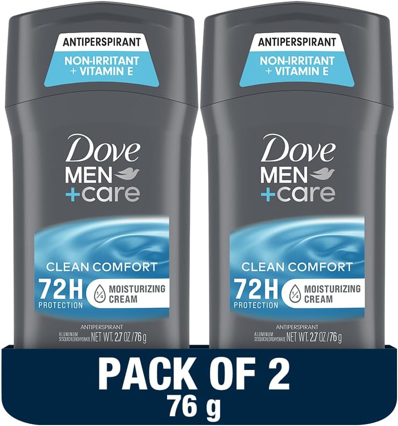 dove men + care men+care antiperspirant deodorant stick, 72h protection, clean comfort, vitamin e & moisturizer, 2x76g