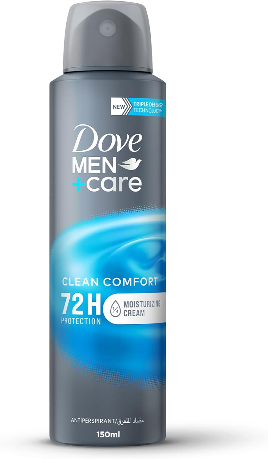 dove men + care antiperspirant deodorant body spray, clean comfort, triple defense technology, 72h protection, 150ml