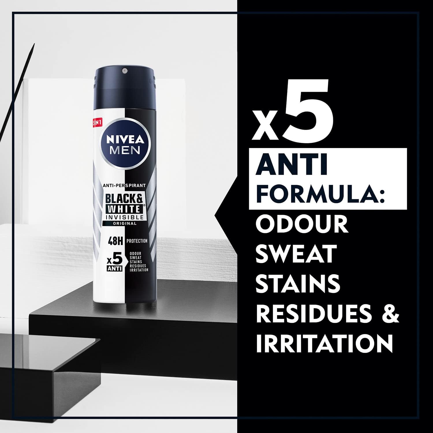 nivea men antiperspirant spray for men, black & white invisible protection original, 2x150ml