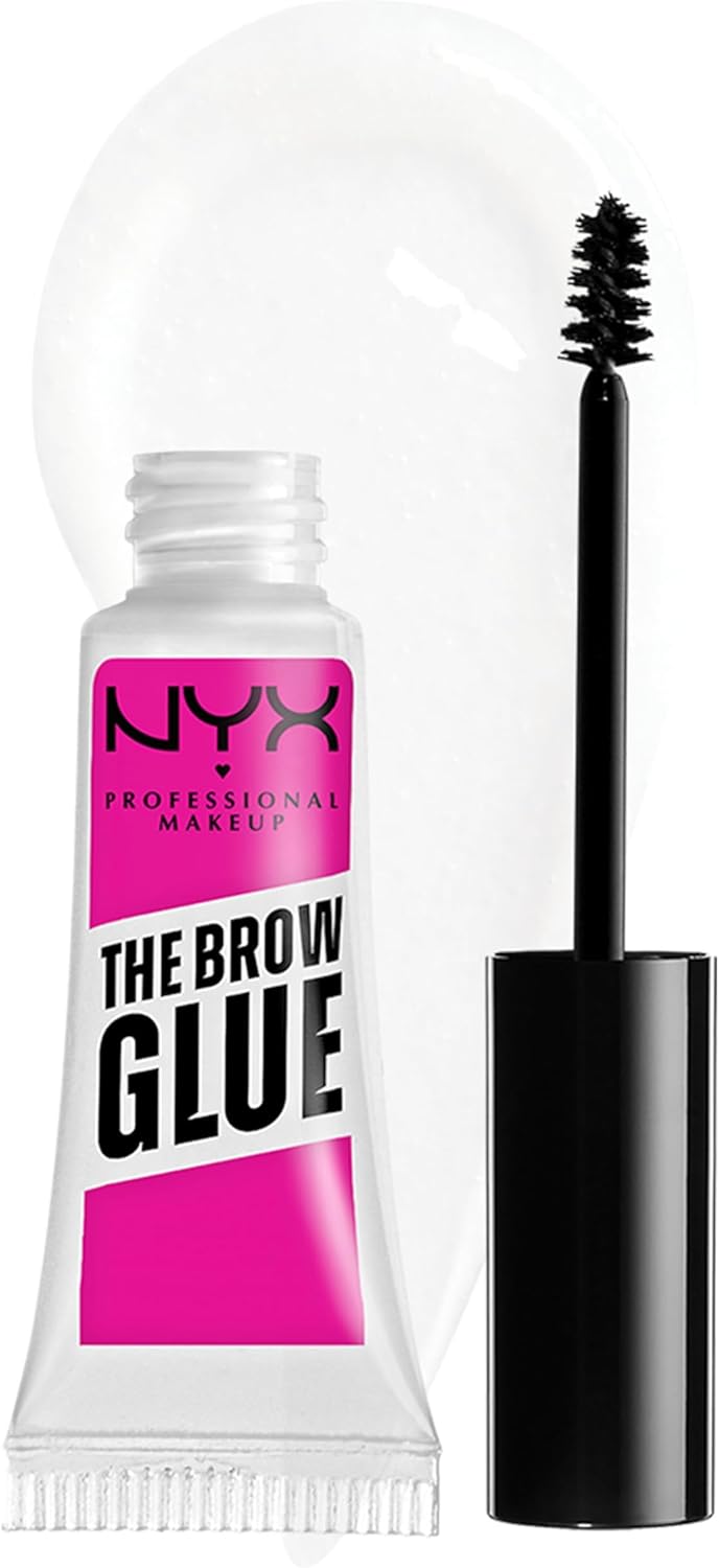 nyx professional makeup the brow glue extreme hold eyebrow setting gel, 16 hour hold, vegan formula, natural finish, brush applicator, shade: clear (01)