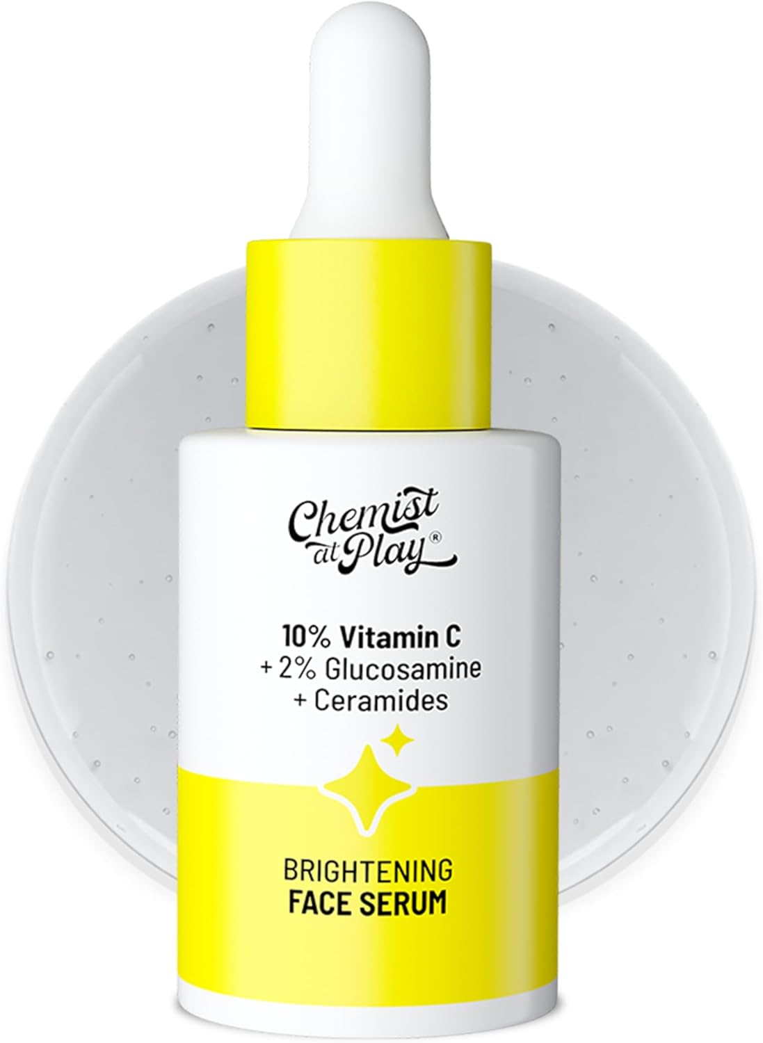 chemist at play 10% vitamin c face serum |brightens & gives glow |fades dark spots |treats hyperpigmentation| balances melanin production | ethyl ascorbic acid & glucosamine | for all skin types 30ml