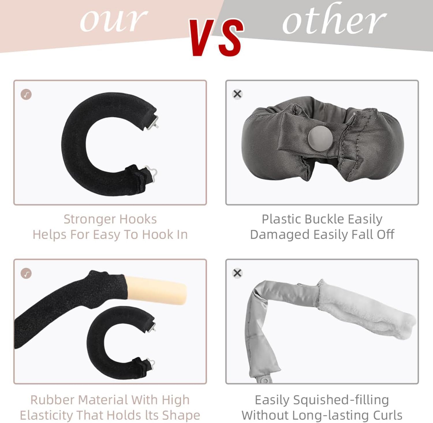 nigwedete 4 pcs velvet heatless hair curler rod, soft large flexible heatless curling rod for all hairstyles, lazy no heat overnight blowout rods with satin headband for women and girls