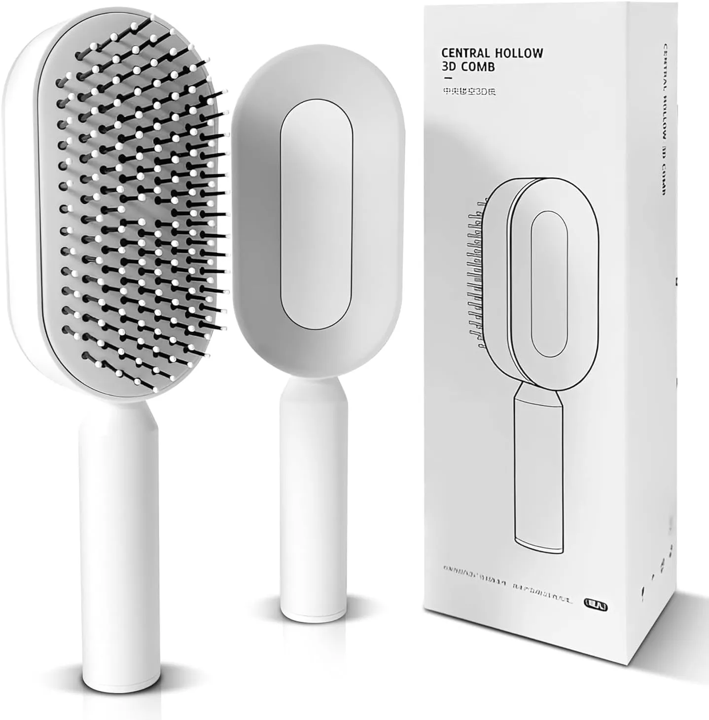 Mariyab™ Self Cleaning Hair Brush-New 3D Air Cushion Brush for Detangling-Scalp Massager-Hair Brush with Nylon Bristles for All Hair-Easy Clean Hair Brush for Women & Men (White)