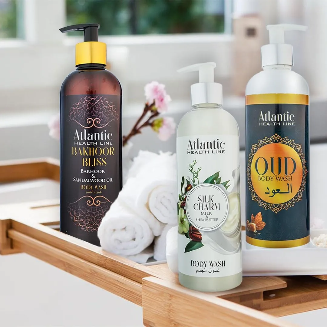 Atlantic Body Wash Scented Perfumed Cleansing Shower Gel, 500ml - 12 Hours Odour Body Washes Moisturizing & Refreshing Shower Gels - Arabic Body Washes