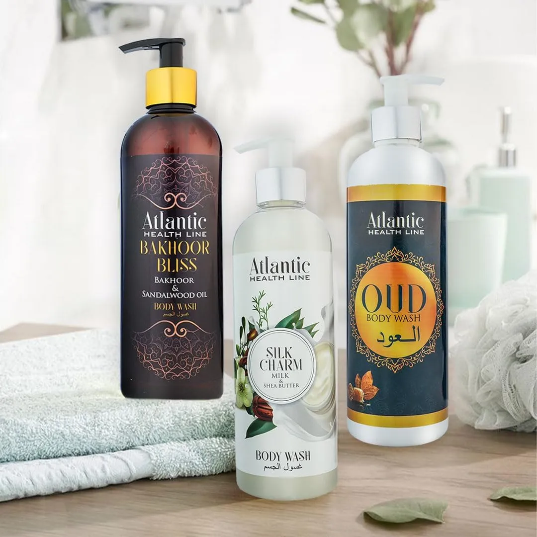 Atlantic Body Wash Scented Perfumed Cleansing Shower Gel, 500ml - 12 Hours Odour Body Washes Moisturizing & Refreshing Shower Gels - Arabic Body Washes