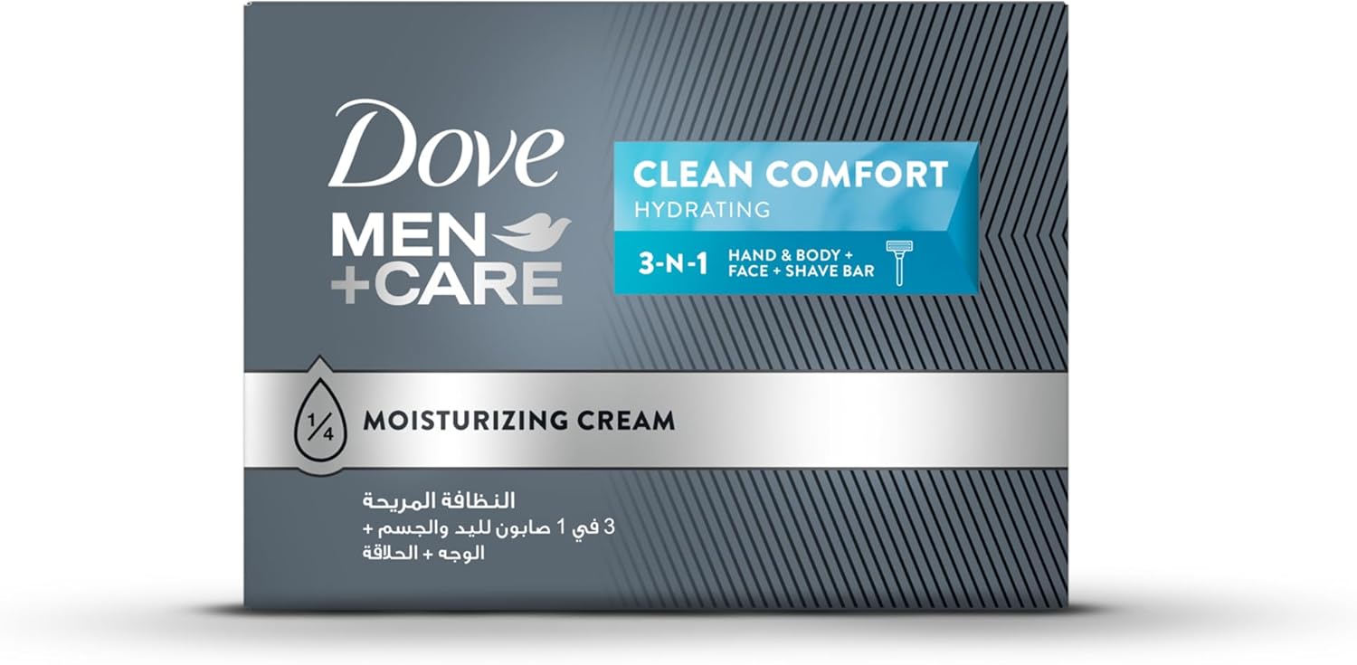 dove men+care cleansing bar, clean comfort, 3in1, for clean face, body and shaving, with ¼ moisturizing cream, 100g