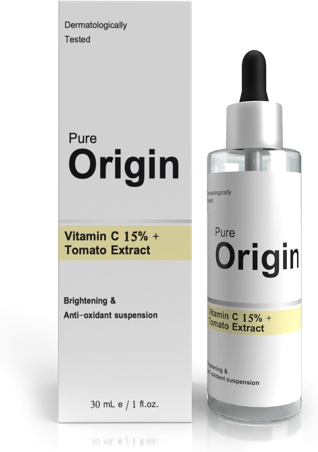 pure origin vitamin c 15% + tomato extract face serum | for brightning skin | reduces dark spots | protects against environmental damaged skin | eco friendly | clinically validated serum | 30ml