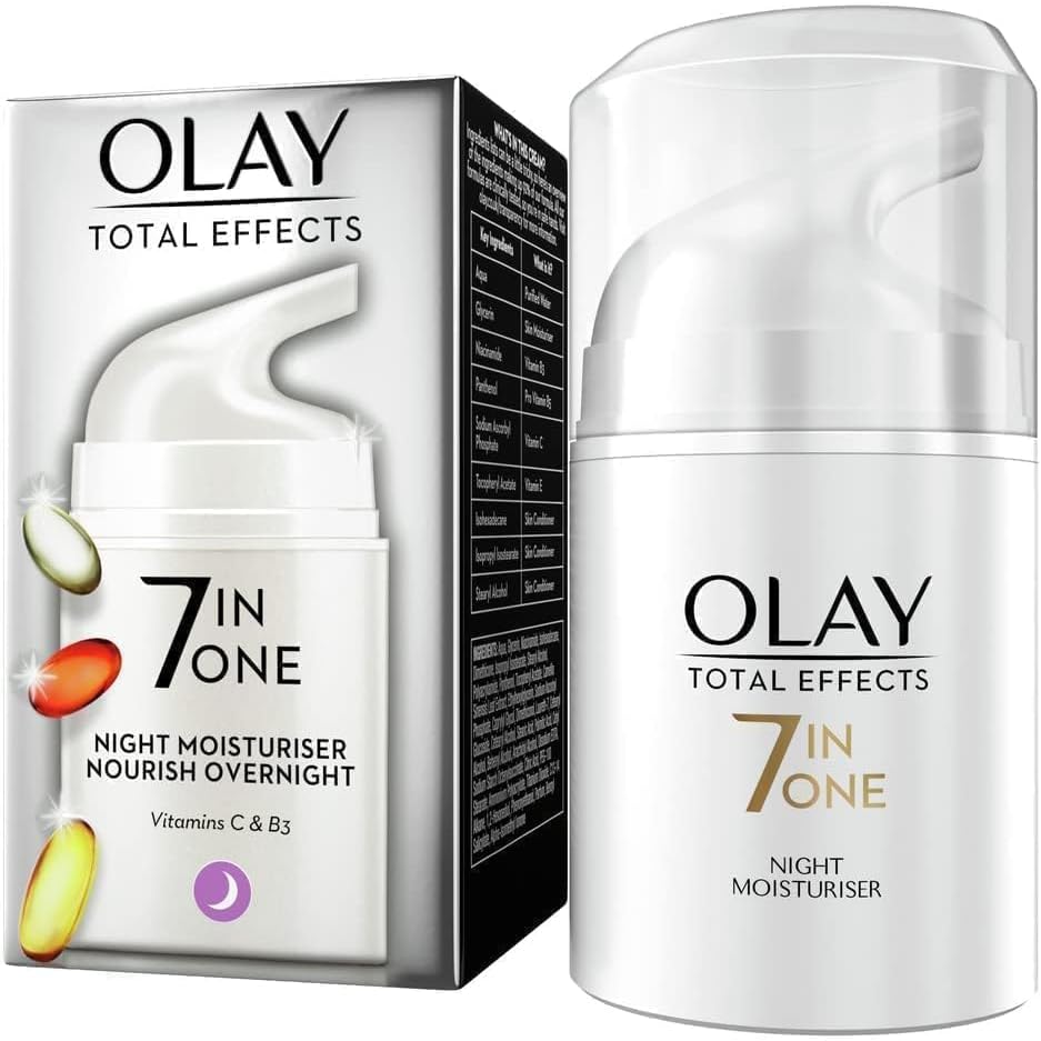 olay total effects anti ageing 7in1 gift set: day cream moisturiser 37ml, night cream firming moisturiser 37ml