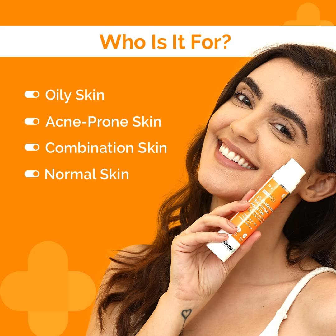 the derma co hyaluronic sunscreen aqua ultra light gel with spf 50 pa++++ for broad spectrum, uv a, uv b & blue light protection for oily skin 50g(dermaco), pack of 1
