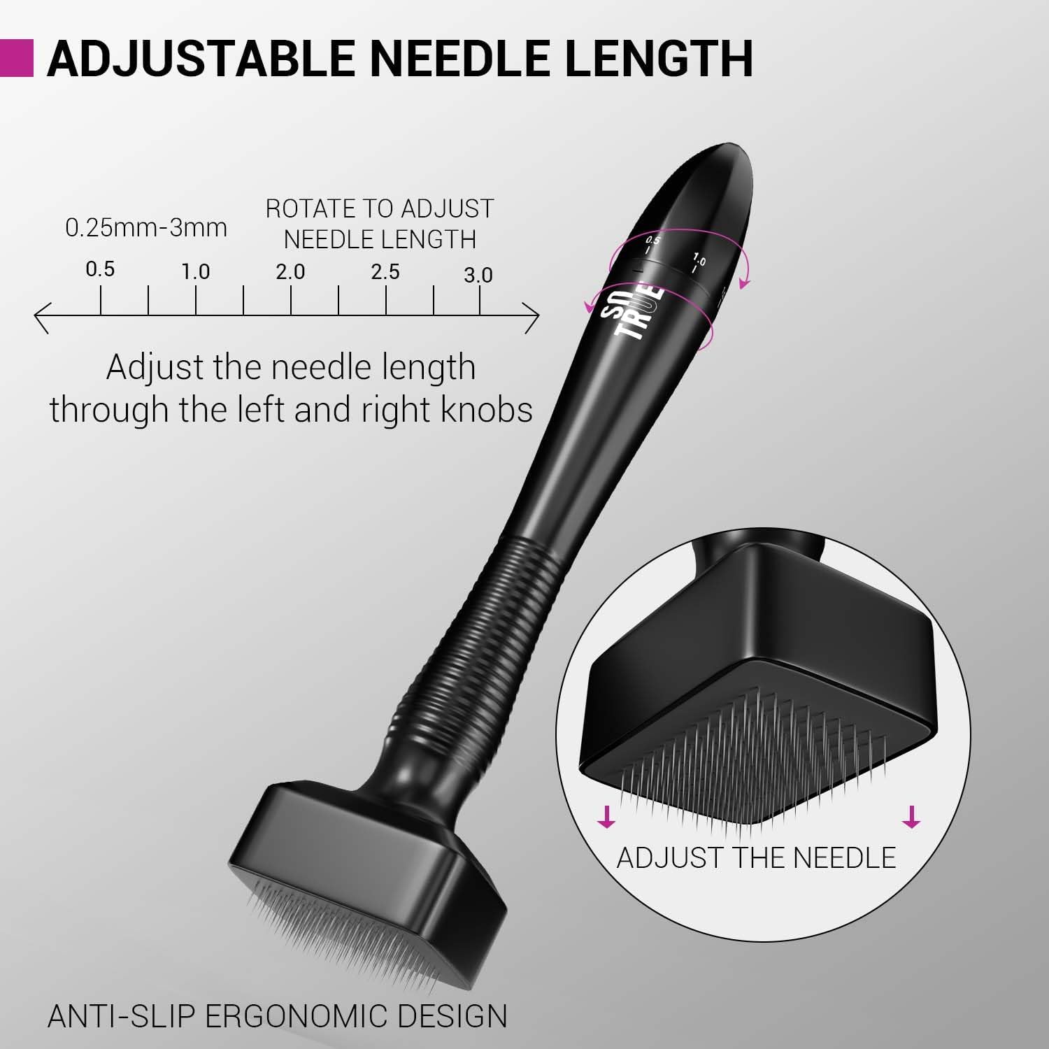 sotrue derma microneedling stamp for hair growth | stainless steel coated adjustable needles 0.25mm to 3mm | 140 microneedling stamp for skin repair, face, hair & beard growth | reduces acne scars |