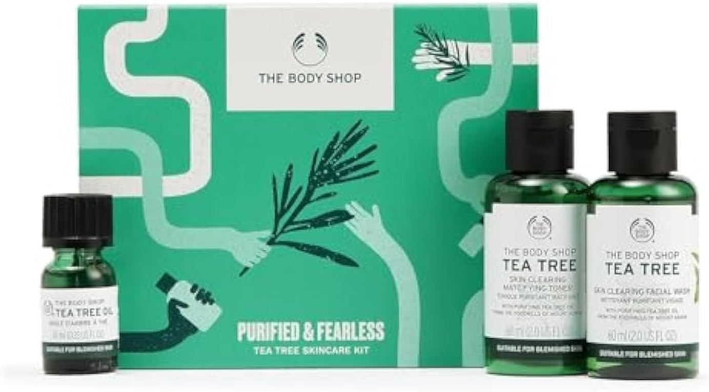 the body shop purified & fearless tea tree skincare kit gift set, for oily and blemished skin