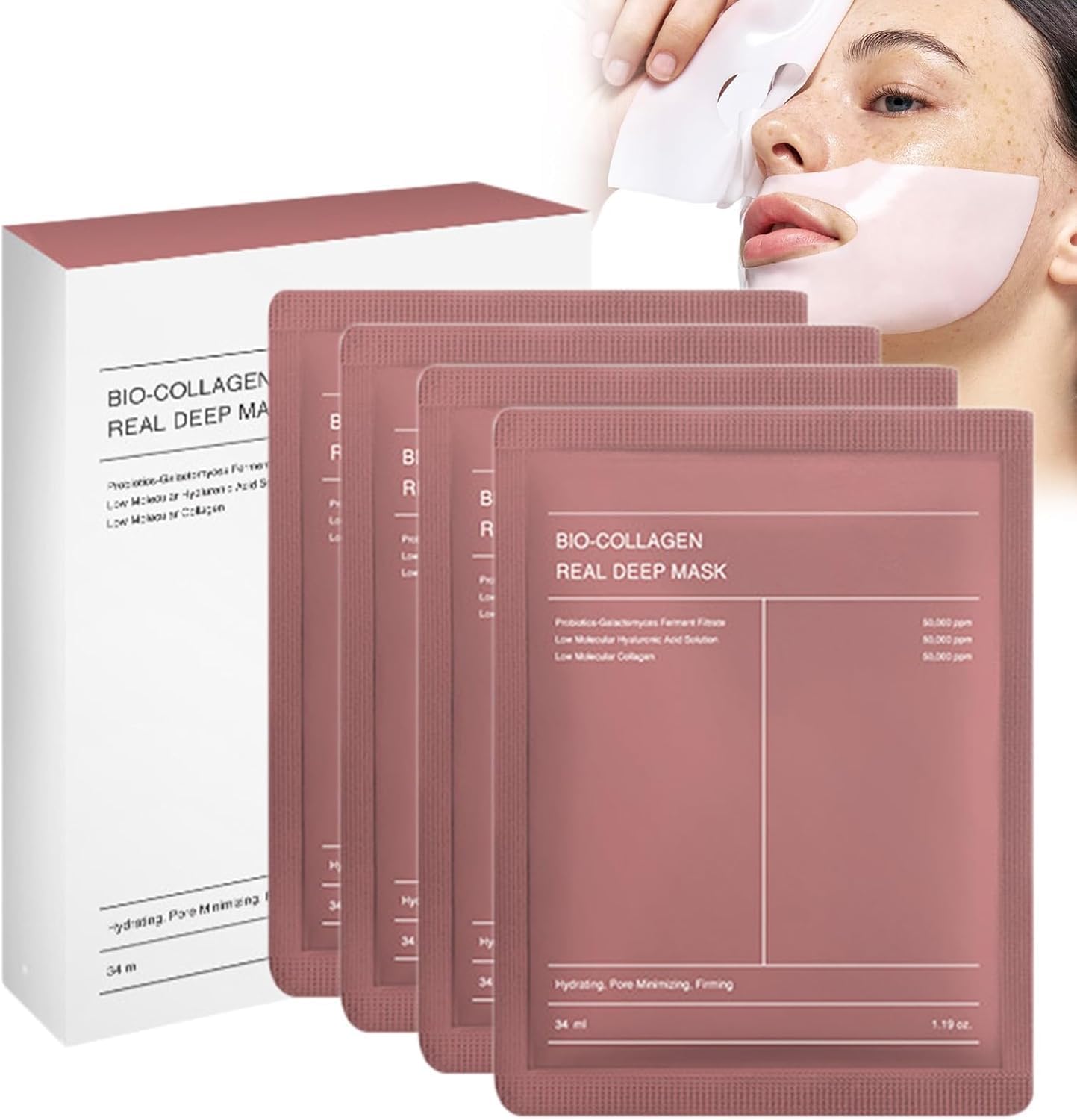 ibealee 4 pcs bio collagen real deep mask, deep collagen overnight mask, bio collagen mask overnight, bio collagen face mask, for pore minimizing, elasticity, firming