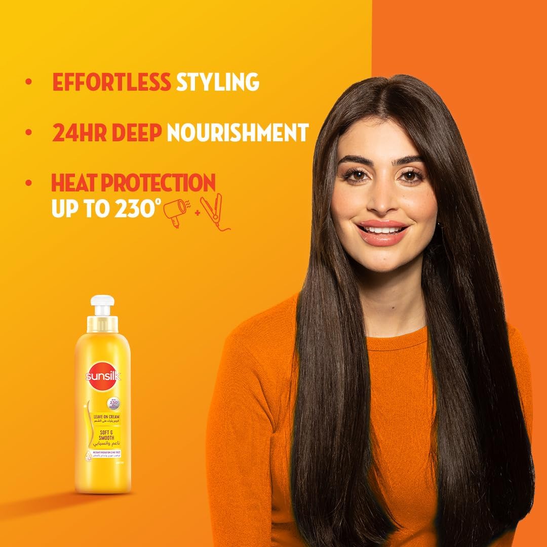 sunsilk leave on cream, with argan oil, for frizzy and dry hair, soft & smooth, effortless styling & 24hr deep nourishment, 200ml