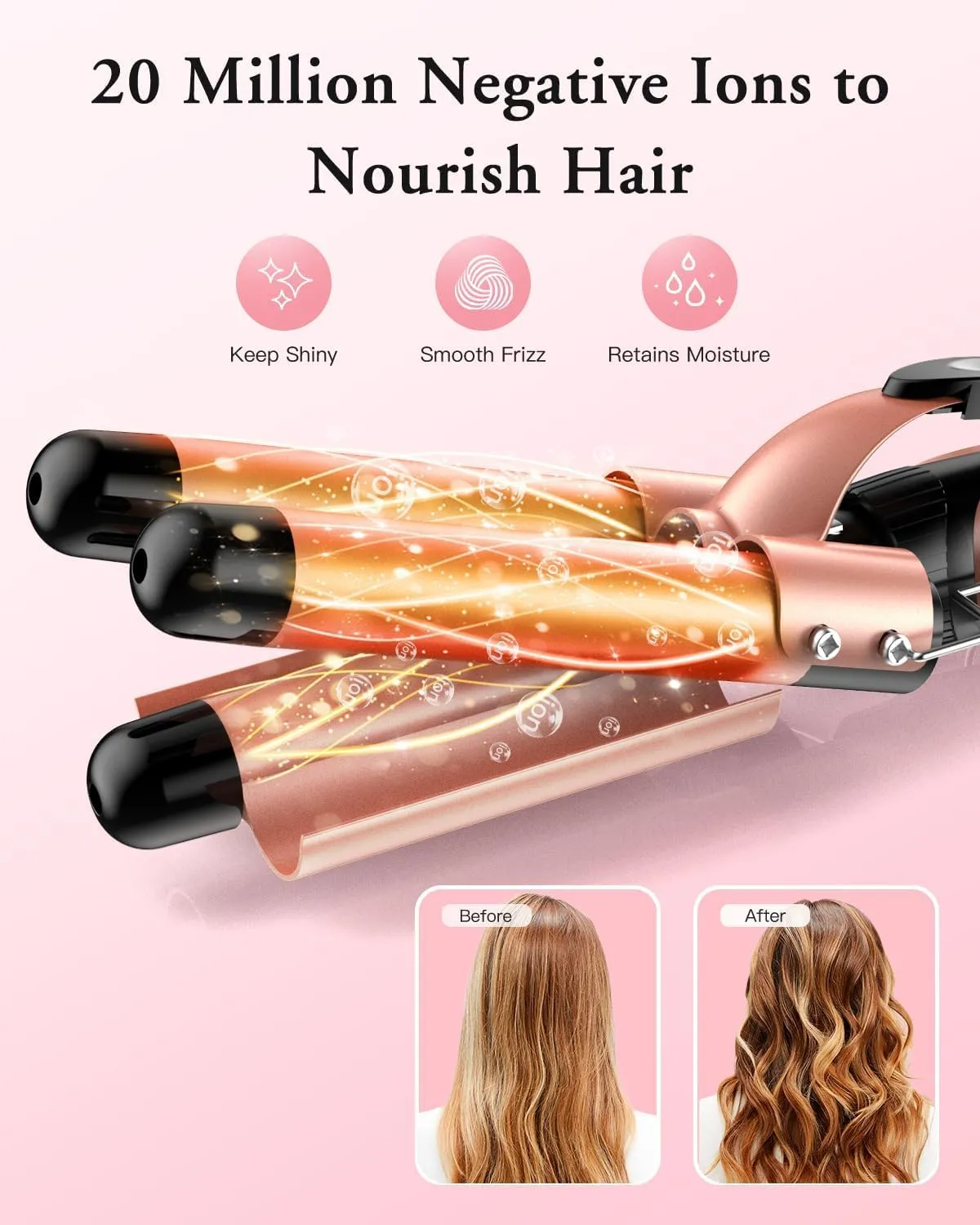 3Clock Curling Iron Wand Set 5-in-1 - Barrel Hair Curler with 3 Barrel Hair Crimper, Tapered, Spiral Curling Iron - Fast Heating Travel Hot Styling Tools for Women