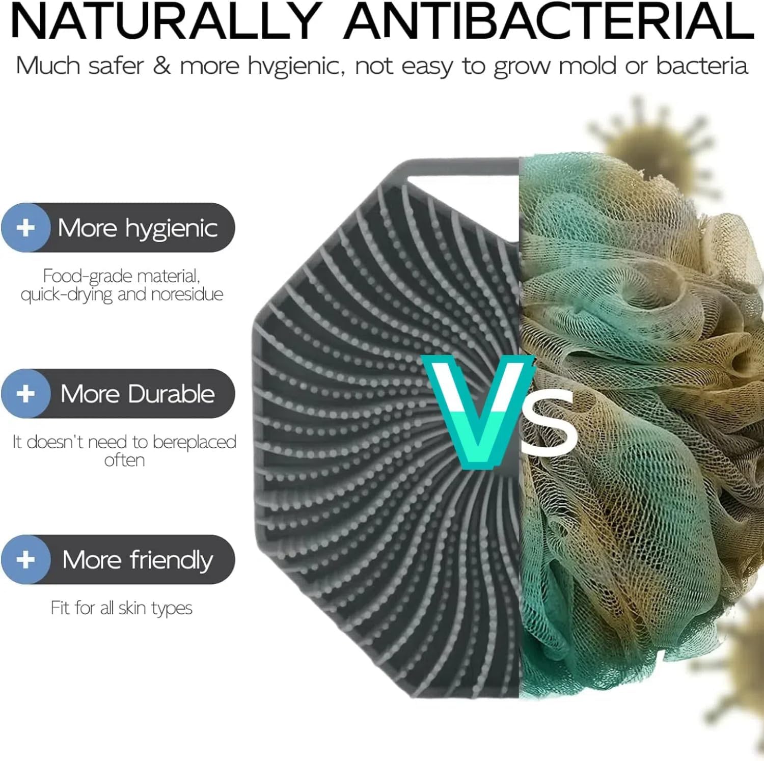 silicone body scrubber, exfoliating body wash scrubbers exfoliator, shower body brush for effective showering exfoliation and gentle massage (grey)