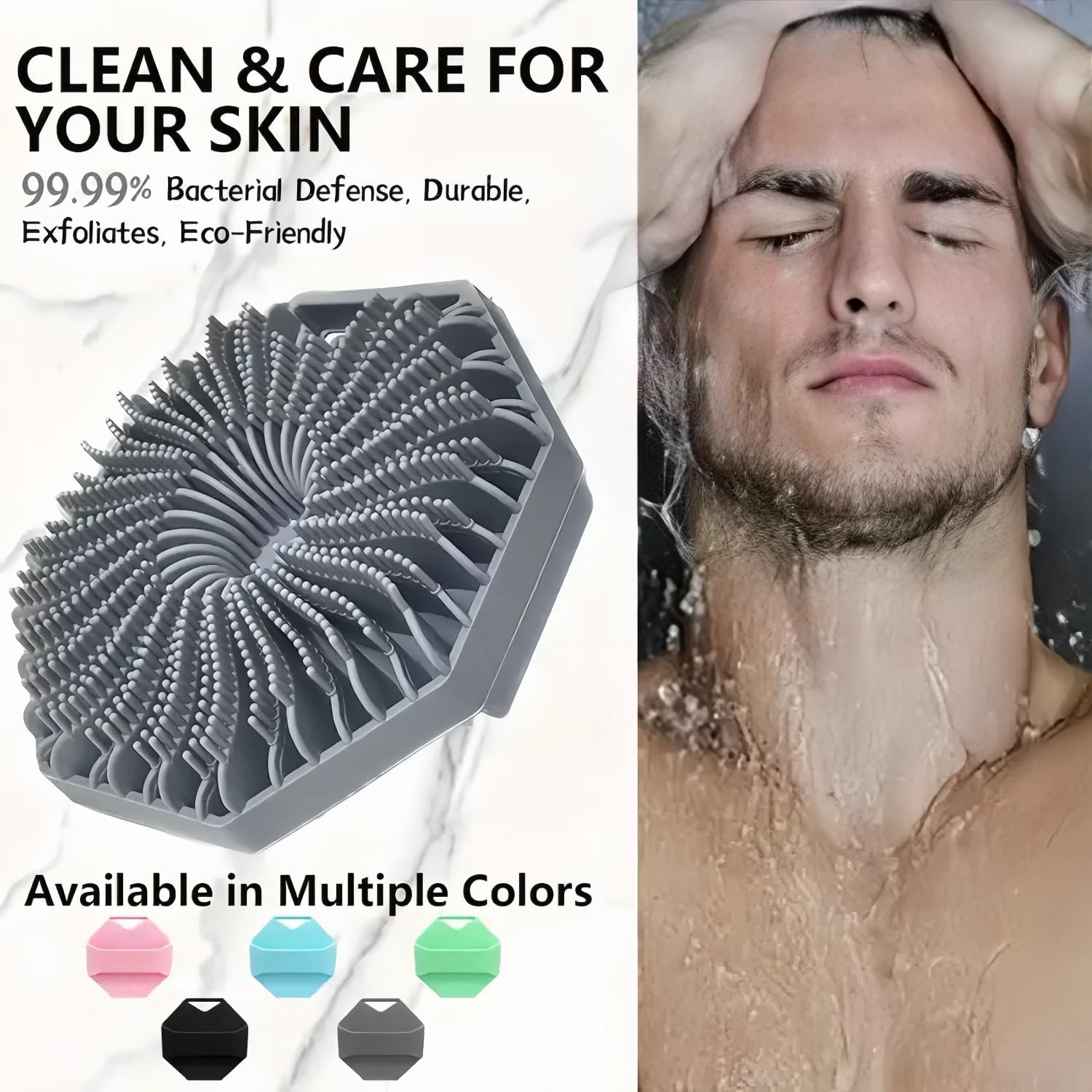 silicone body scrubber, exfoliating body wash scrubbers exfoliator, shower body brush for effective showering exfoliation and gentle massage (grey)