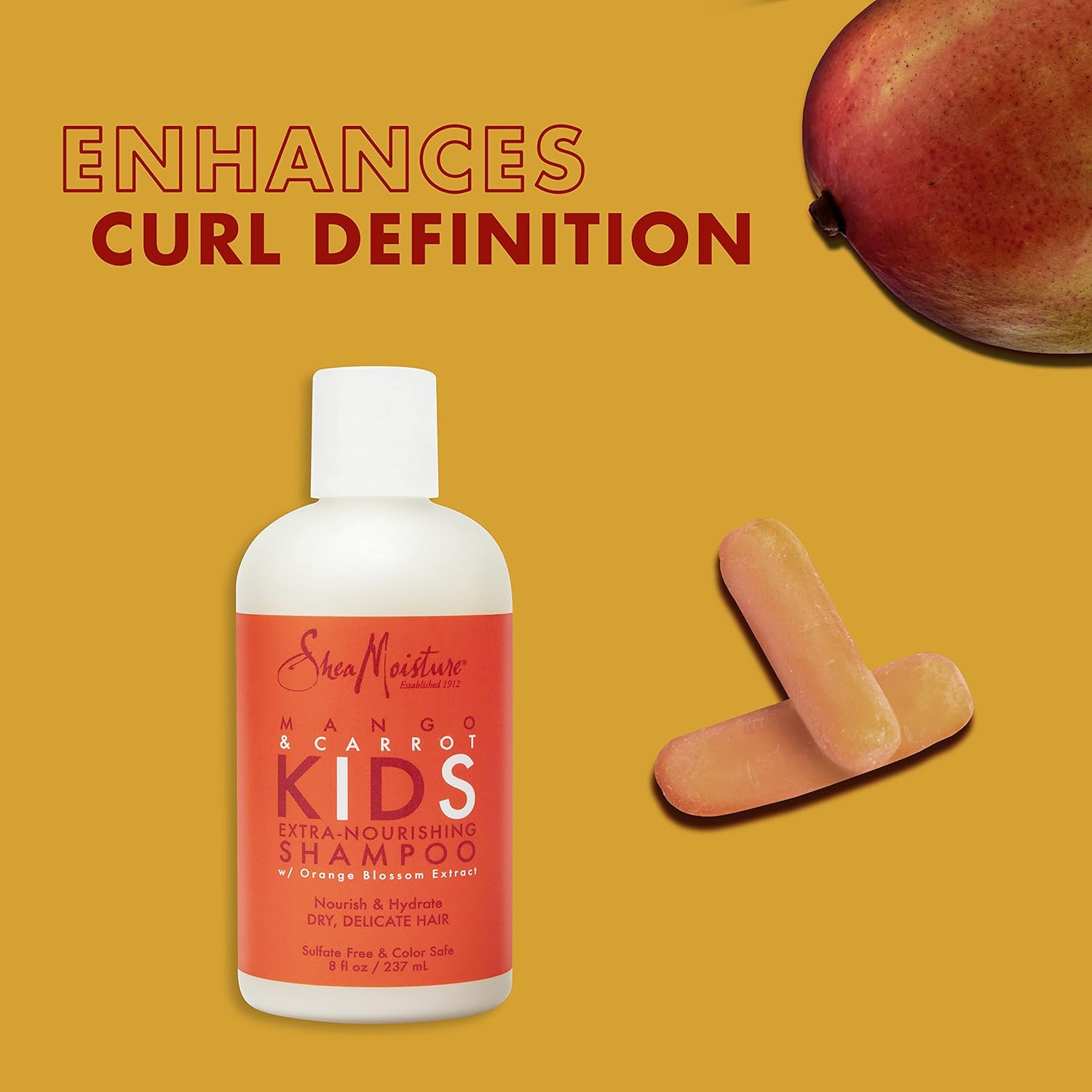 shea moisture kids hair care combination pack includes mango & carrot 8oz kids extra nourishing shampoo, 8oz kids extra nourishing conditioner, and 8oz coconut & hibiscus kids detangler