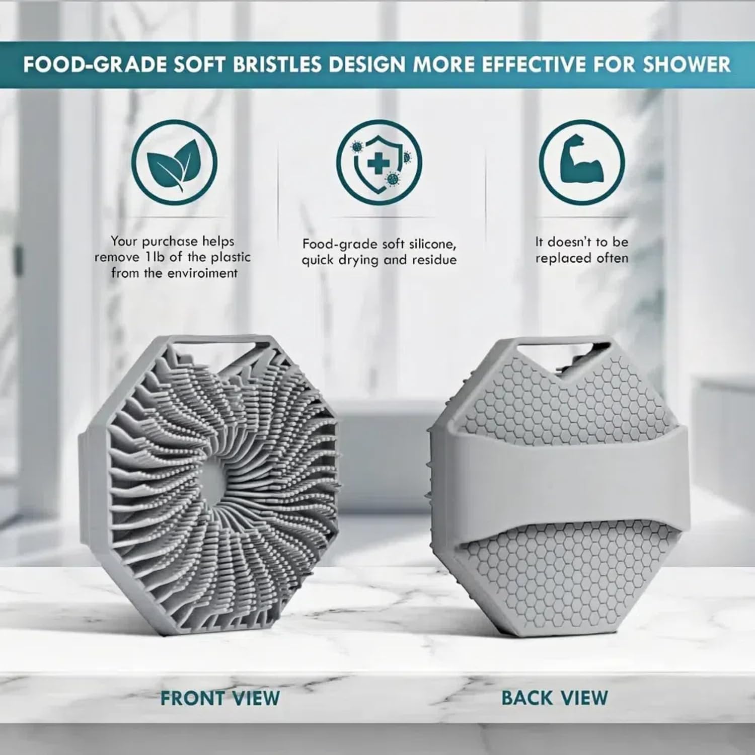 silicone body scrubber, exfoliating body wash scrubbers exfoliator, shower body brush for effective showering exfoliation and gentle massage (grey)