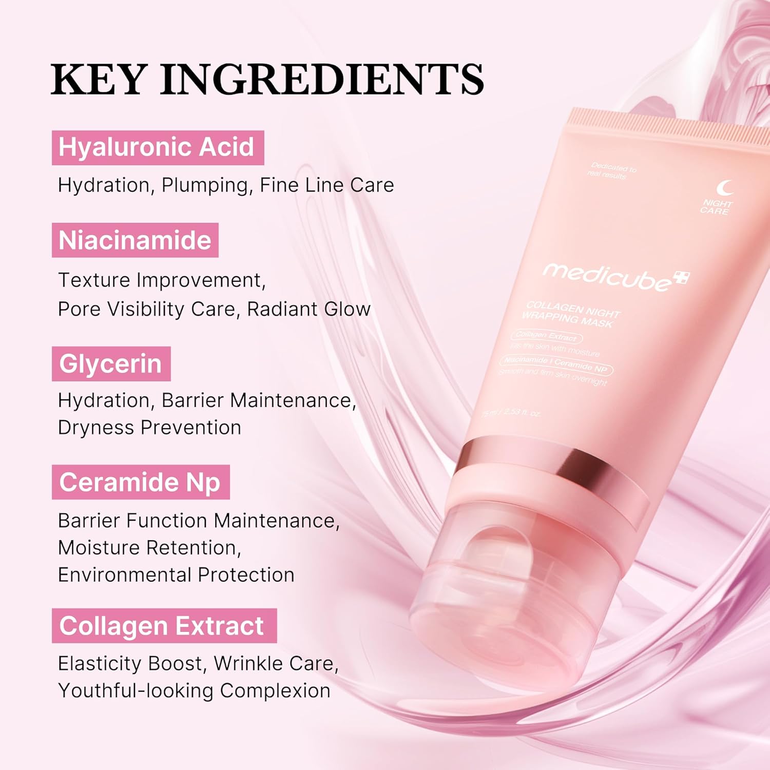 medicube collagen overnight wrapping peel off facial mask pack elasticity & hydration care, reduces sagging & dullness hydrolyzed collagen for glowing skin korean skin care, 2.53 fl.oz