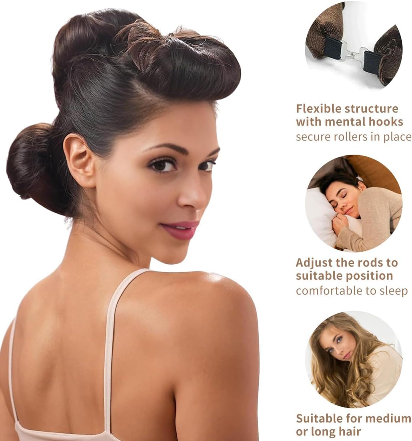 nigwedete 4 pcs velvet heatless hair curler rod, soft large flexible heatless curling rod for all hairstyles, lazy no heat overnight blowout rods with satin headband for women and girls