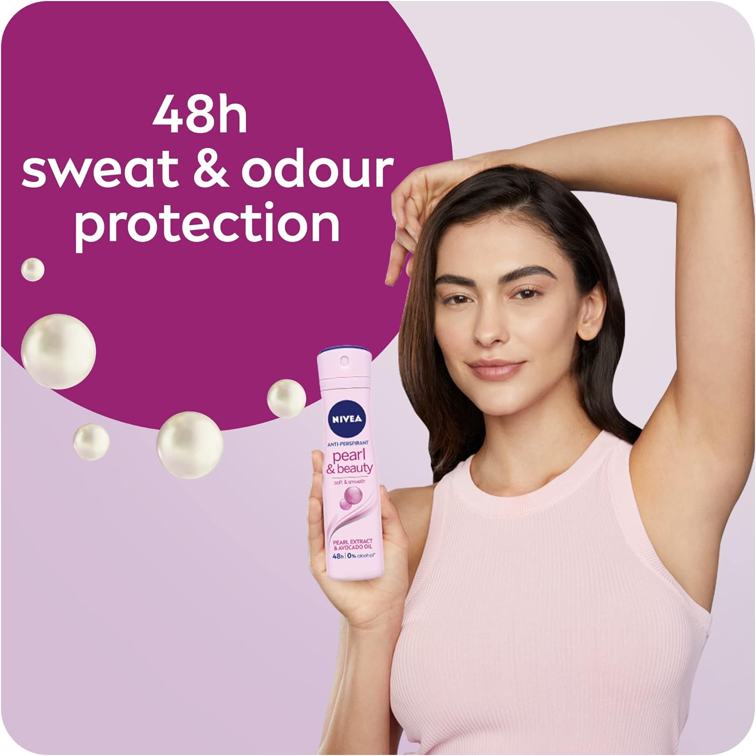 nivea antiperspirant spray for women, pearl & beauty pearl extracts, 2x150ml