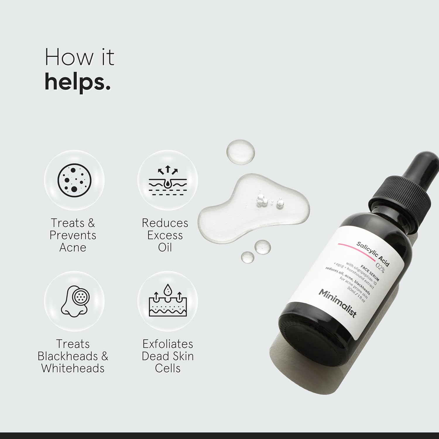 minimalist 2% salicylic acid serum for oily skin | helps with open pores, breakouts, blackheads & bumpy texture | bha based exfoliant for oily skin | 30ml