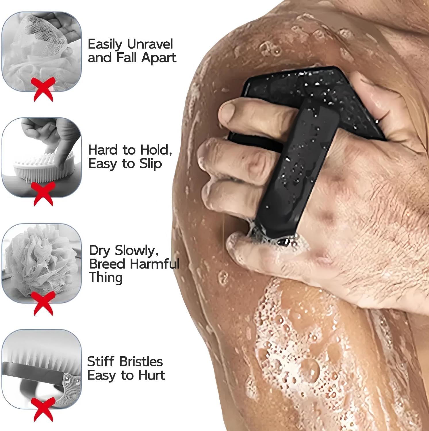 silicone body scrubber, exfoliating body wash scrubbers exfoliator, shower body brush for effective showering exfoliation and gentle massage (grey)