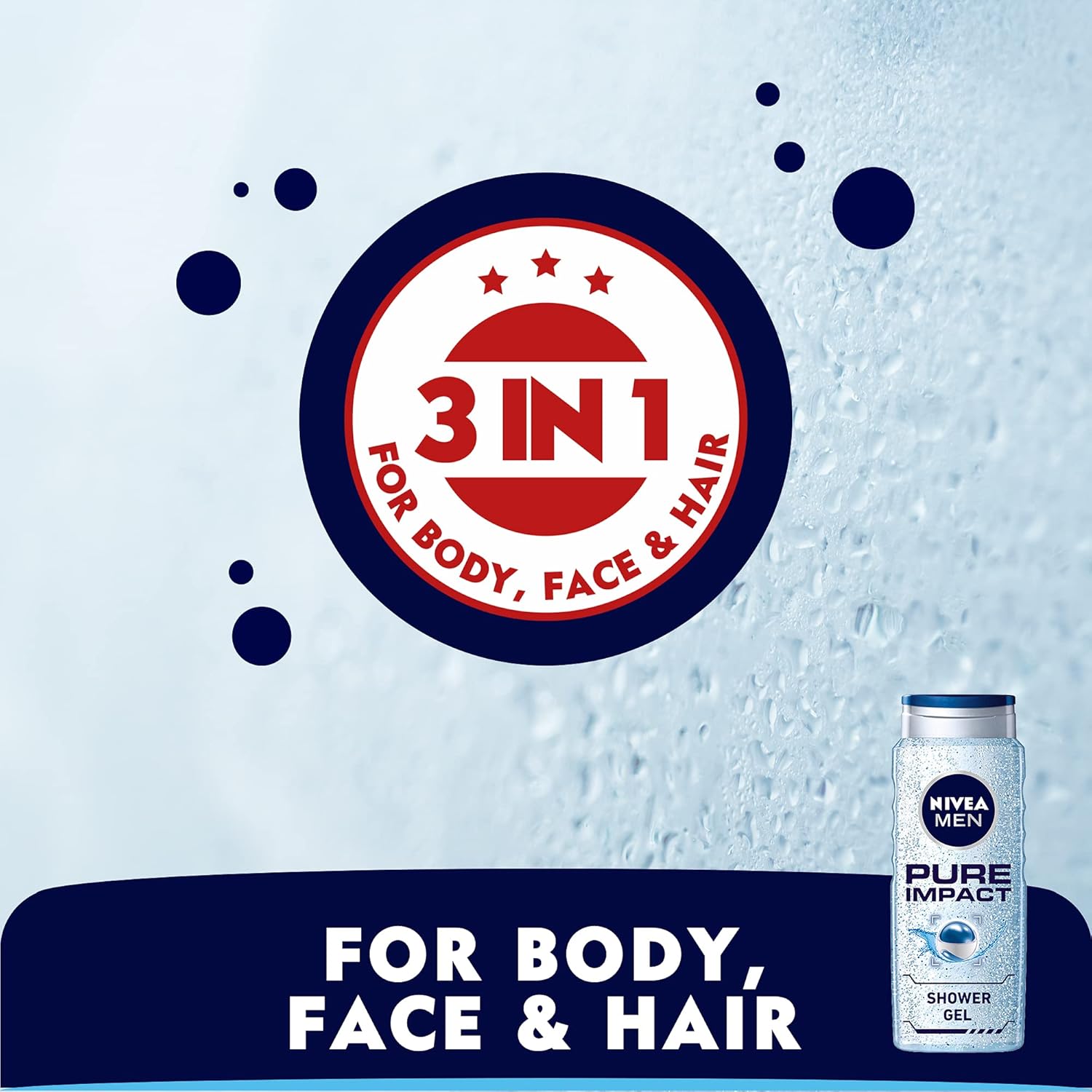 nivea men 3in1 shower gel, pure impact fresh scent, 2x500ml