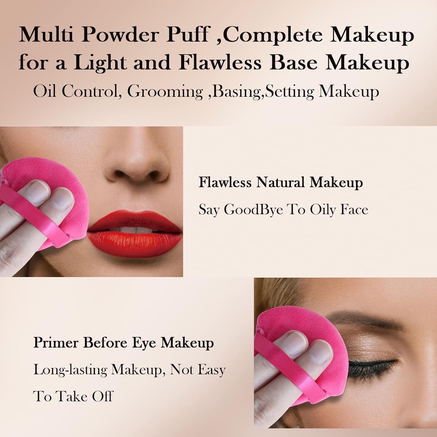 alephio 2pcs triangle powder puff for face powder soft velour makeup puff for loose powder mineral powder makeup sponge foundation blender wet and dry use setting makeup too (rose red)