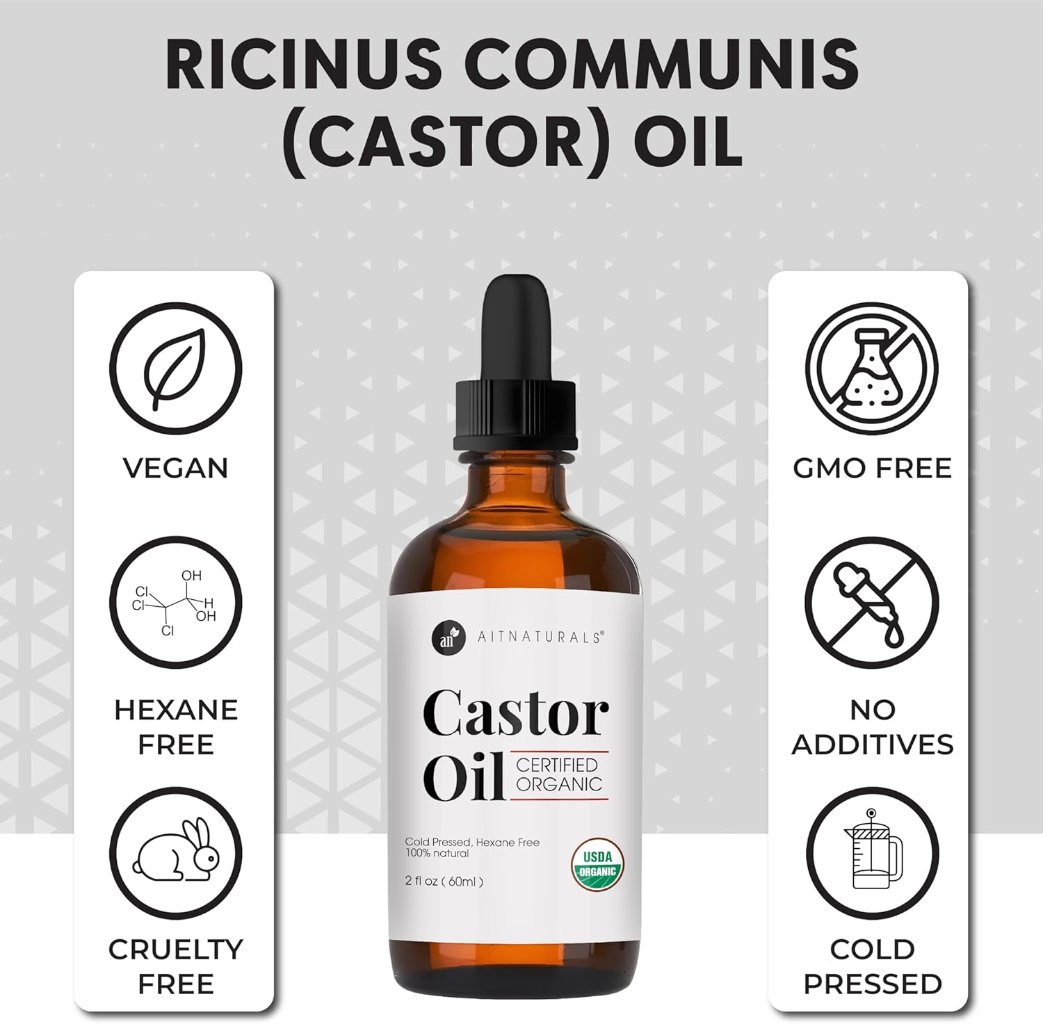 aitnaturals organic castor oil 60ml eyelash & eyebrow growth serum | nourishing hair, skin & nail treatment | promotes hair growth & conditions | cold pressed & hexane free | 100% pure & hexane free