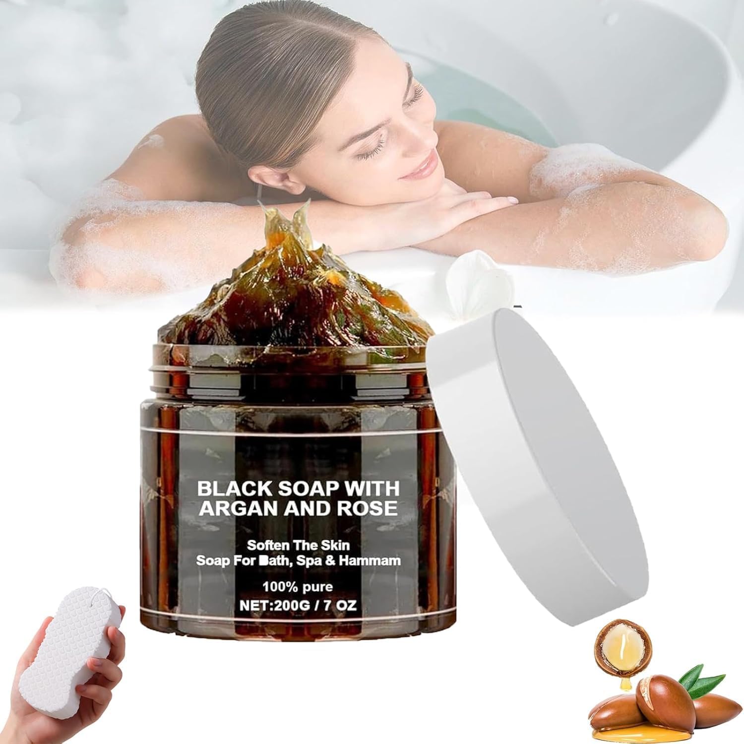 zeskem argan black soap, moroccan black soap with argan and rose, body exfoliator scrub, body cleansers natural ingredients for soothing and nourishing skin