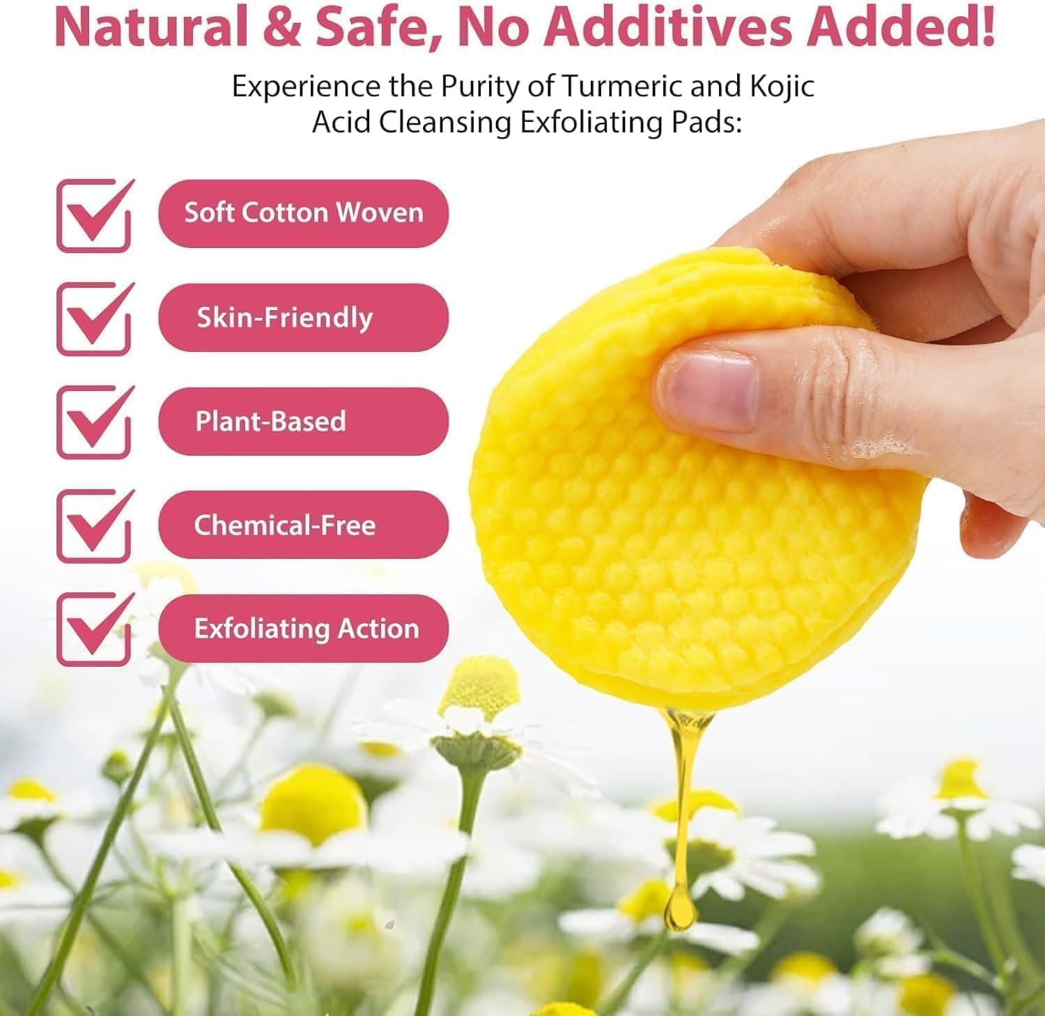 80 pcs turmeric kojic acid cleansing pads, turmeric cleansing pad, turmeric pad infused cotton exfoliating pads, with vitamin b5, vitamin c, balance skin oil & water, gentle & non lrritating