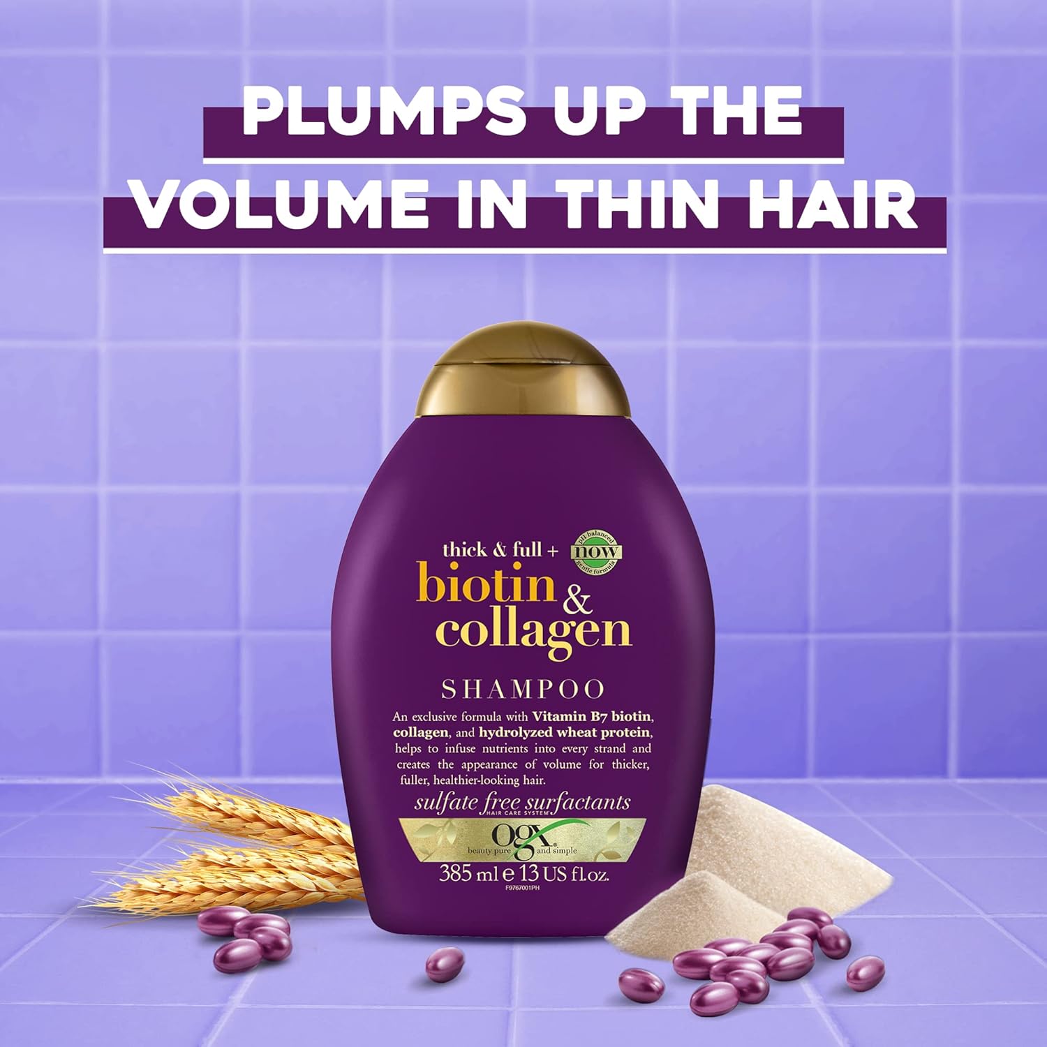 ogx, shampoo, thick and full+ biotin and collagen, 385ml packaging may vary