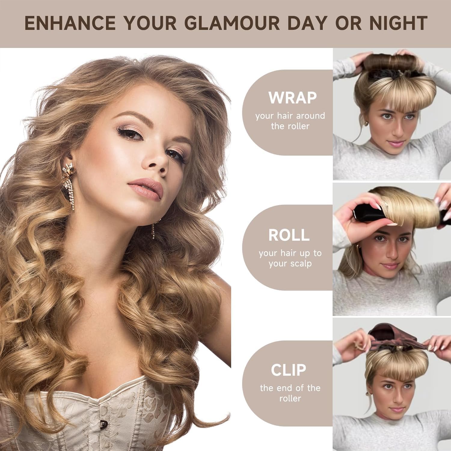 nigwedete 4 pcs velvet heatless hair curler rod, soft large flexible heatless curling rod for all hairstyles, lazy no heat overnight blowout rods with satin headband for women and girls